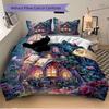 3Pcs Fairy Tale Forest House Bedding Set Quilt Cover Pillowcase Home Christmas Xmas Halloween Gift 1 Duvet Cover 2 Pillowcase M924451