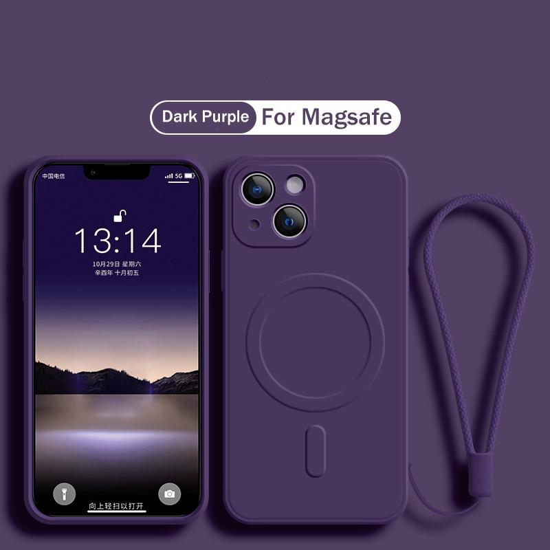 Original Silicone For Magsafe Magnetic Wireless Charge Case for iPhone 16 15 14 13 12 Mini 11 Pro Max X XR XS Plus Lanyard Cover