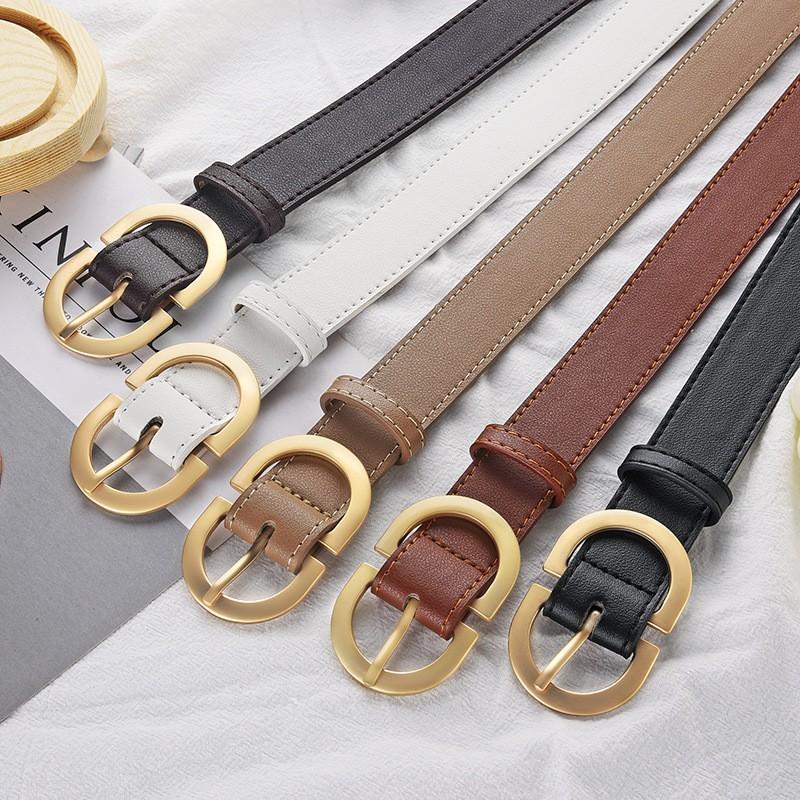 Women'S Belt Trend Gold Oval Buckle Belt Casual Versatile Belt Pu Belt Cheap Belt Pair With Jeans, Gift For Mother or Girlfriend
