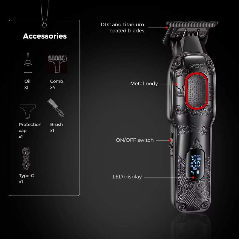 Hair Salon Electric Hair Clipper New High-quality LCD Digital Display Metal Body Dedicated Men's Oil Hair Clipper Brushless Motor Long Life