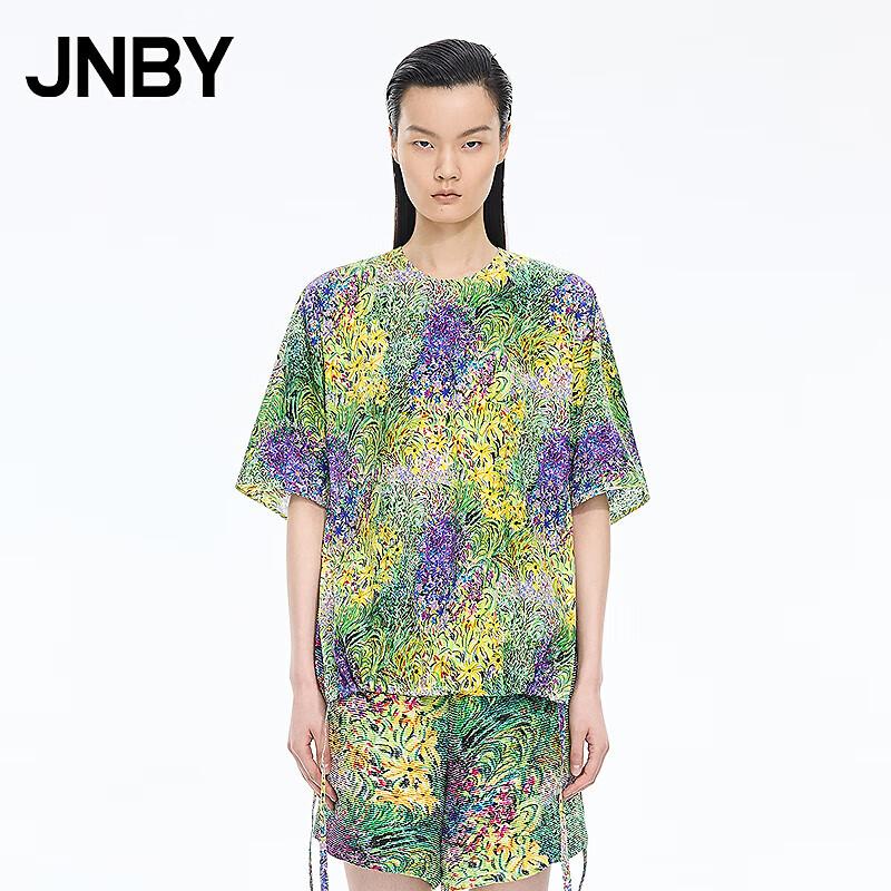 JNBY 25 Autumn Floral Print Round Neck Loose Short Sleeve Shirt