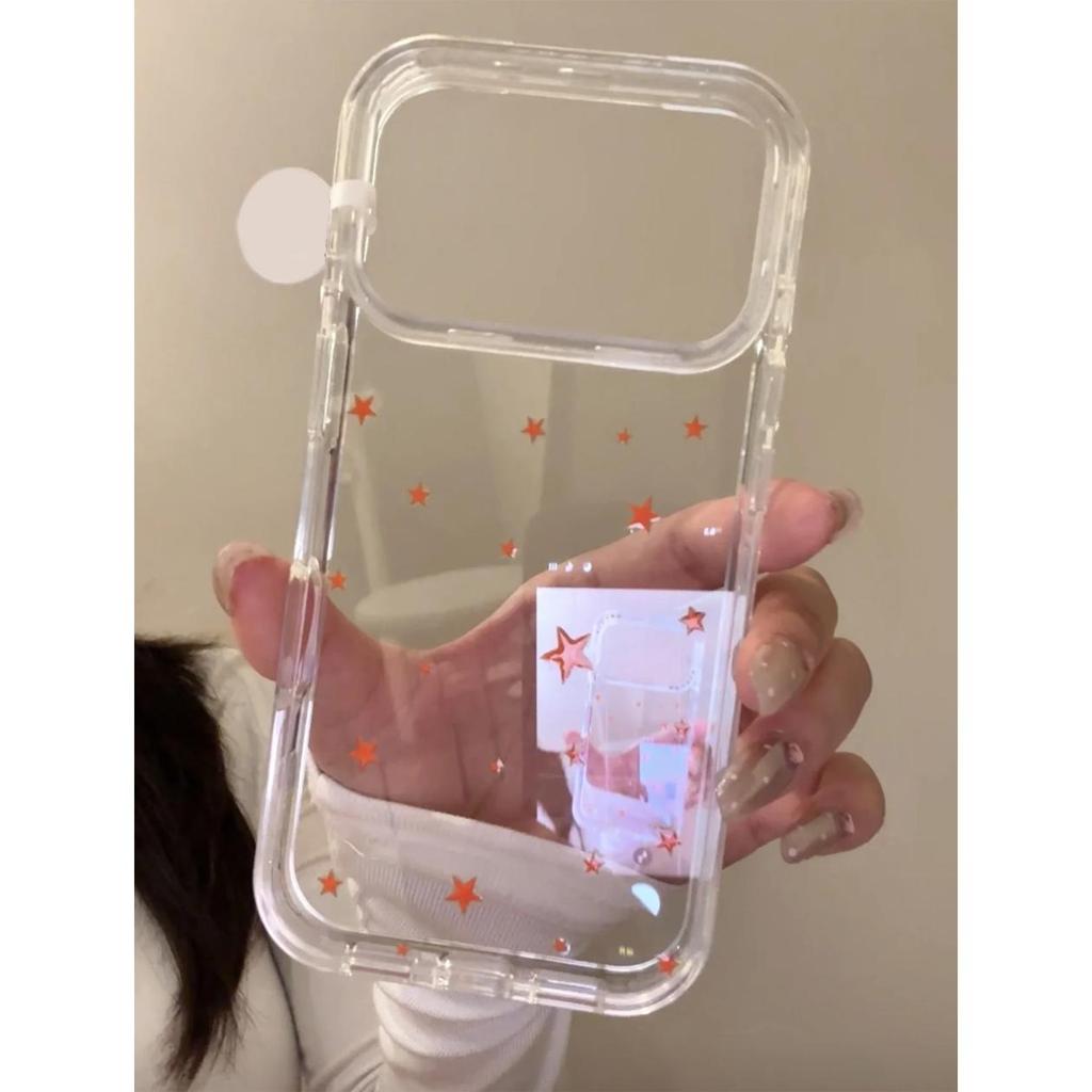 ins Korean orange little star, suitable for Apple 17Promax mobile phone case IP16 transparent 15 space case 14pro.