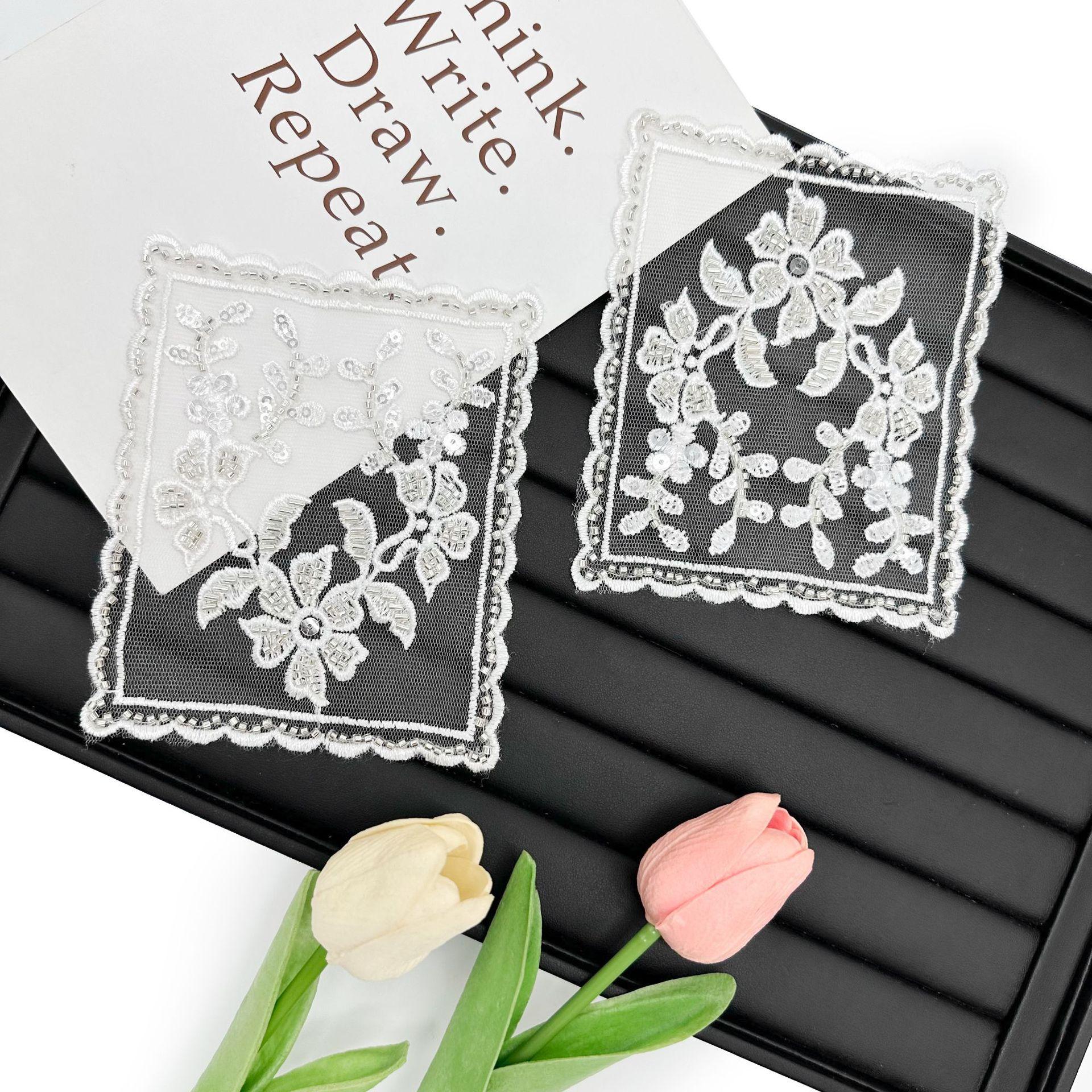 

Изысканная сетка с пайетками, цветочная вышивка, карманная тканевая наклейка, кружевная аппликация, юбка, платье, джинсы, аксессуары для DIY H6066 white pair