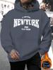 New York Print Hoodie, Men's Cool Hoodie, Casual Headband Kangaroo Pocket Sweater, Suitable for Autumn and Winter
