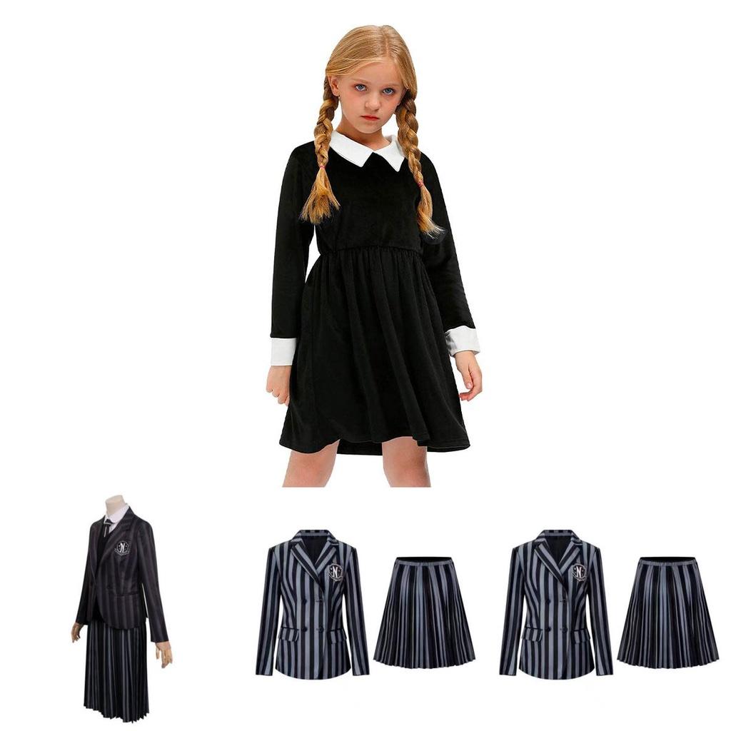 Wednesday Addams Cosplay Costume Girls Kids Dress For Halloween Xmas Party