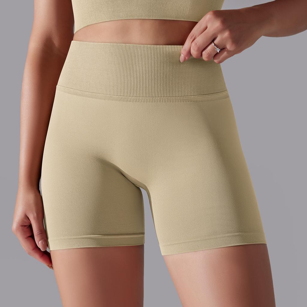 Auroth Seamless Knit Lift Hip Shorts Women High Waist Tummy Yoga Shorts Solid Color Running Fitness Sports Shorts