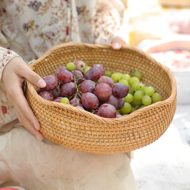 Vietnamese Rattan Woven Fruit Basket for Living Room - Creative Coffee Table Storage for Snacks