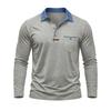 Mens Casual Long Sleeve Polo Shirts Contrast Lapel Button T Shirt with Chest Pocket Solid Color Daily Business Tops
