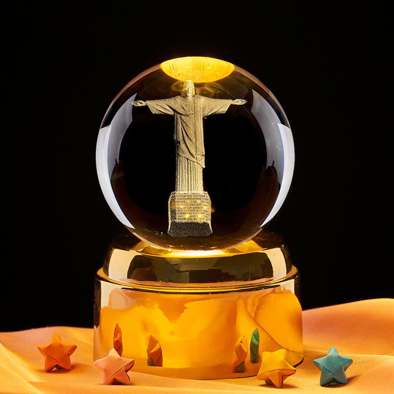 Luce Notturna Sfera di Cristallo Cristo Redentore Luce Calda - Regalo di San Valentino & Ornamento per Camera da Letto
