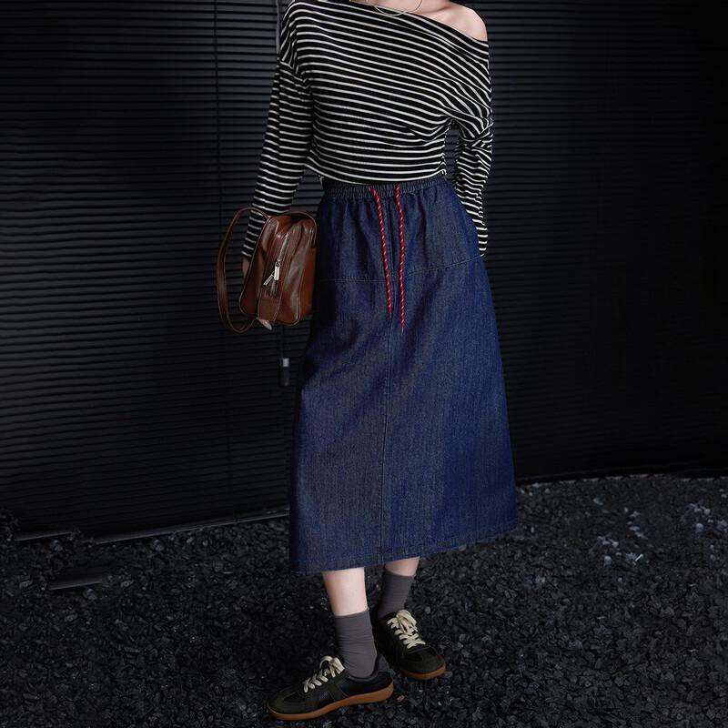 Women s A-line Drawstring Cotton Blend Denim Skirt S