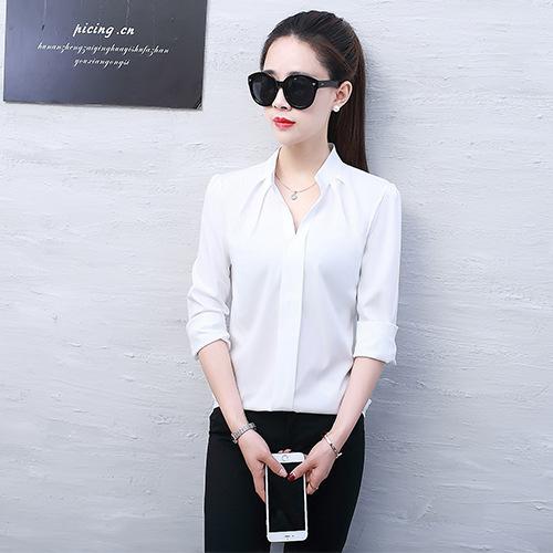 Long Sleeve Shirt Women Spring Autumn Clothing Fashion Slim Blouse V Neck Korean Elegant Ladies Office Shirts White Red