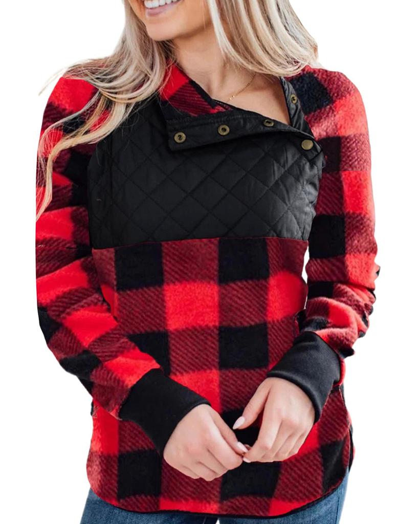 Azura Exchange Plaid Paneled Sweatshirt