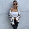 Casual Trend Versatile Women's Fall Wind Leopard Print V-neck Knit Sweater Jacket Women