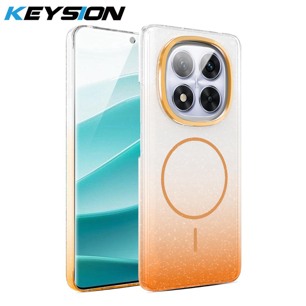 KEYSION Luxuriöse magnetische Handyhülle mit Farbverlauf und Glitzer für Redmi Note 14 Pro+5G 14 4G, stoßfeste Hart-PC-Rückabdeckung für POCO X7 5G