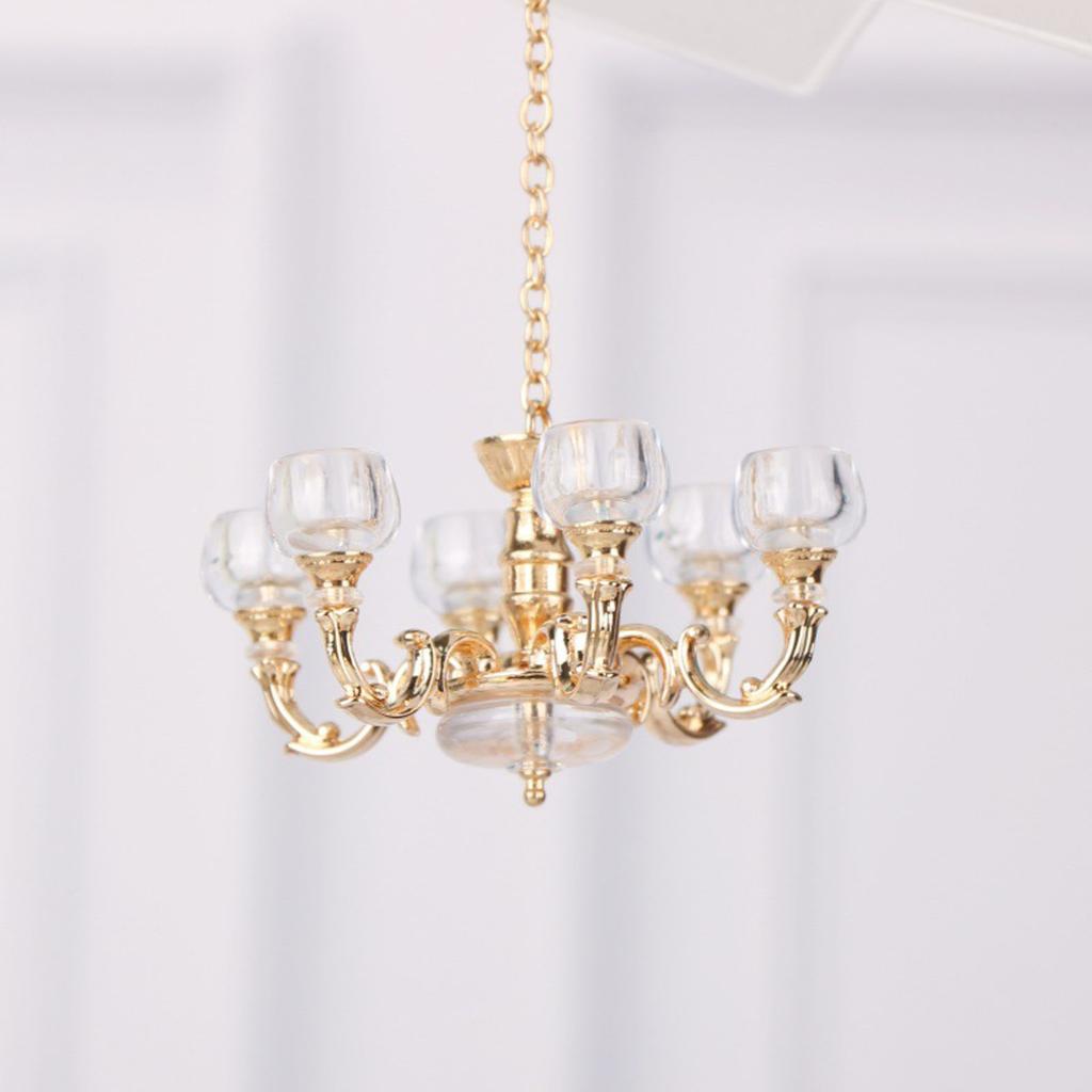 Realistic 1/12 Scale Miniature Chandelier Hanging Ceiling Light Model Figure For Life like Doll House Living Room Setup