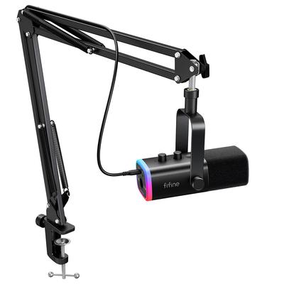 FIFINE Gaming Mikrofon Set Streaming Podcast Dynamisches Mikrofon PC Mikrofon mit Galgenarmständer RGB-Funktion Stummschalttaste Kopfhöreranschluss Gesang