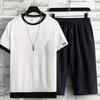 Men's Summer Ice Silk Two-Piece Set: Short-Sleeve Shirt and Cropped Pants, Loose Fit, Casual Sports Style, Large Size Available.