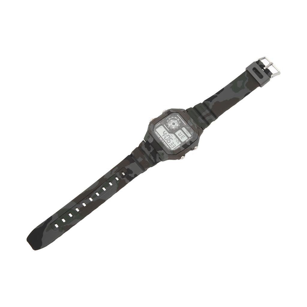 Digital Watch Multi Function Fashion Square Luminous Waterproof Outdoor Sports Chronograph Watch Camouflage Gray