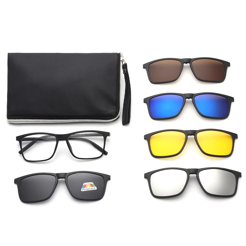 UV400 Protection Polarized Magnetic Clip On Sunglasses Cycling/Driving Sunglasses Set with Pouch 6 Iin 1 Clip Cycling Glasses