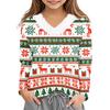 Girls Christmas Shirt Plush V-Neck Printed Winter Base Layer Top for Little Girls