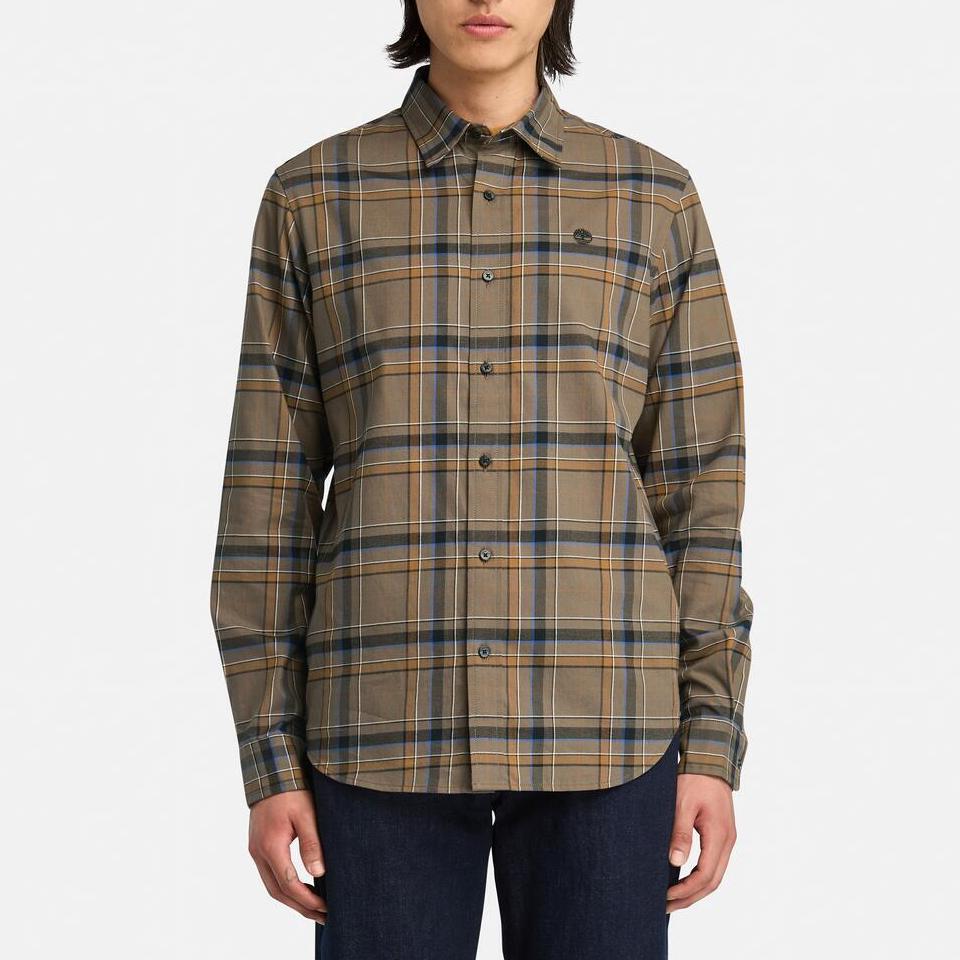 Timberland Plaid Outdoor Casual Breathable Long Sleeve Shirt Men Shirts Khaki A44G5-BK2