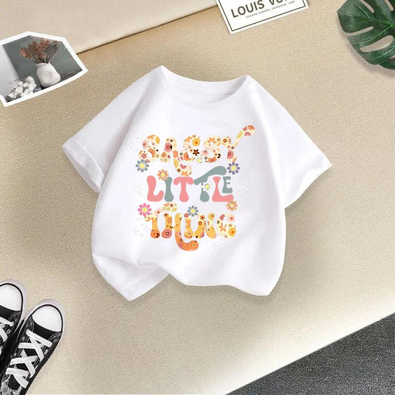Children T-shirt Letter Printed Kids 100% Cotton Tops 2-13Y O-Neck Short-sleeve T-shirt