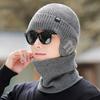 Knitted Hat Men's Winter Thick Letter Warm Cap Scarf Set Big Head Waving Elastic Pullover Cap
