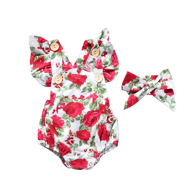 Fashion Sweet Newborn Baby Girl Romper Bodysuit Jumpsuit Clothes Outfits 2PCS Set 0-24M