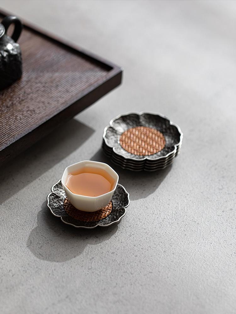 GuYinTang Alloy Vine Rattan Tea Cup Mat Heat Resistant Pad Retro Tea Tray Anti-Scalding High-End Sensation Tea Ceremony Acces...