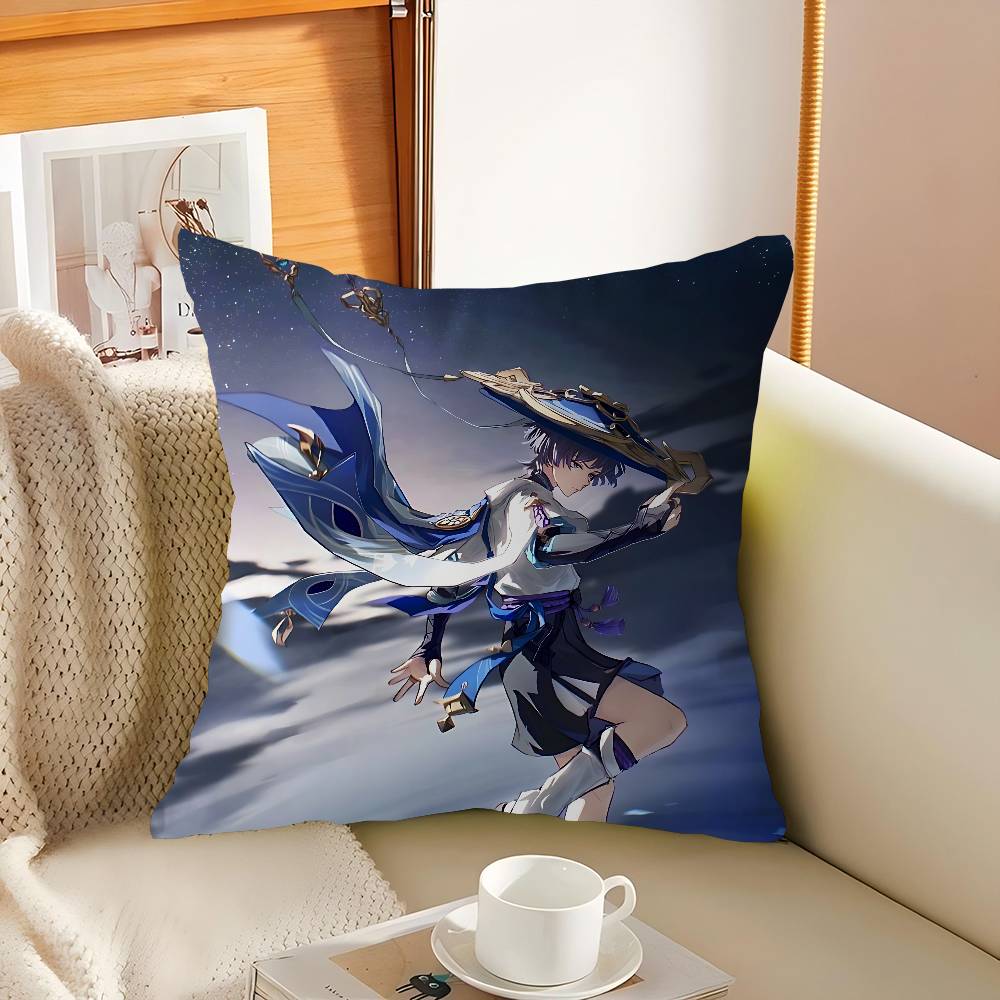 

Genshin Impact Scaramouche Pillow Covers Cartoon Sofa Decorative Home Double-sided Printing Short Plush Cute Cushion Cover 16x16Inch