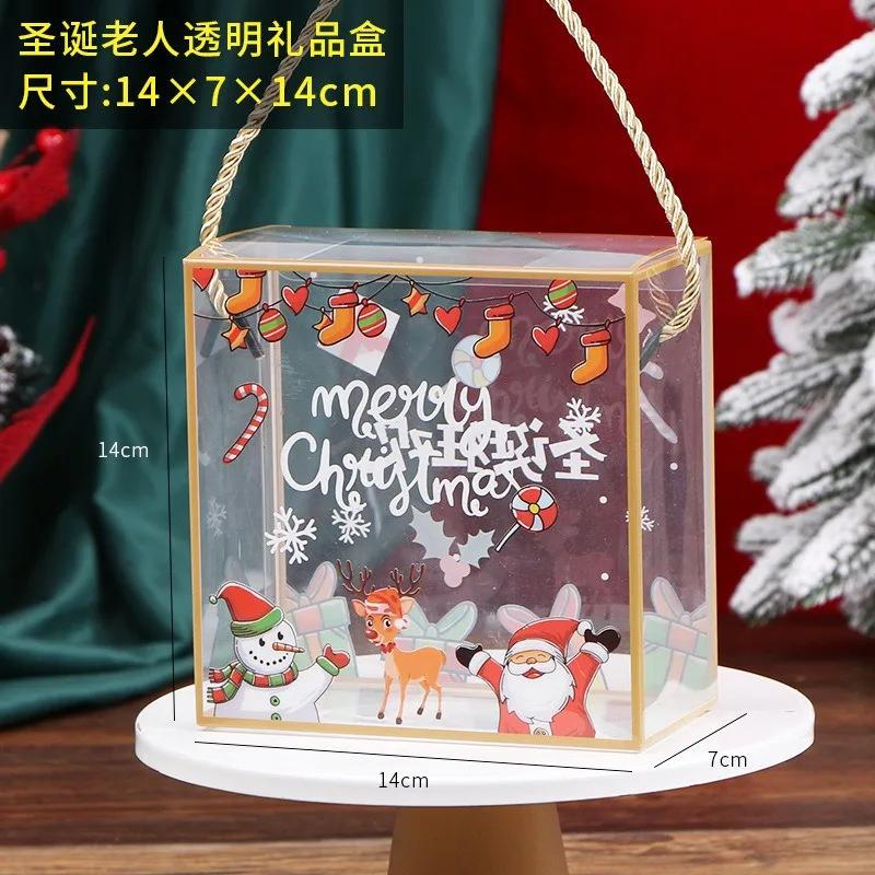 

5Pcs Christmas PET Transparent Handbag Baked Cookie Snowflake Puff Pastry Xmas Party Gift Packaging Boxes 14x7x14cm