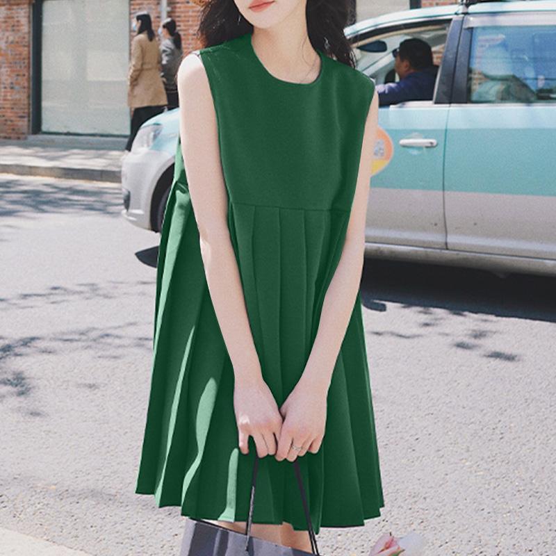 ZANZEA Damska letnia sukienka bez rękawów z okrągłym dekoltem, gładka, luźna