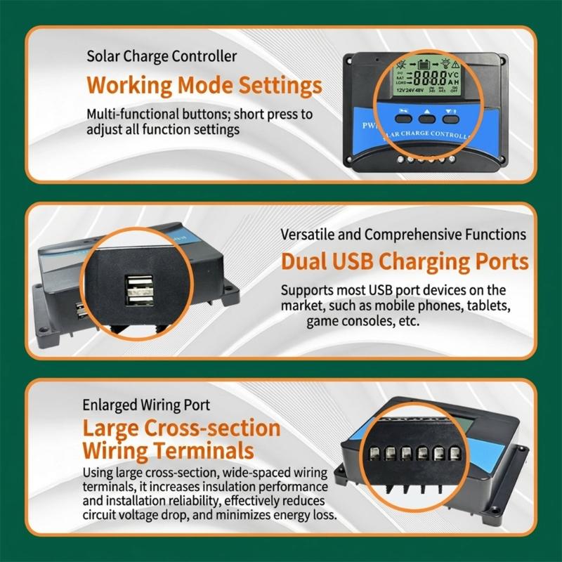 Solar Charge Controller With Auto Voltages Recognition For 12V 24V Systems And PWM Charging Technology