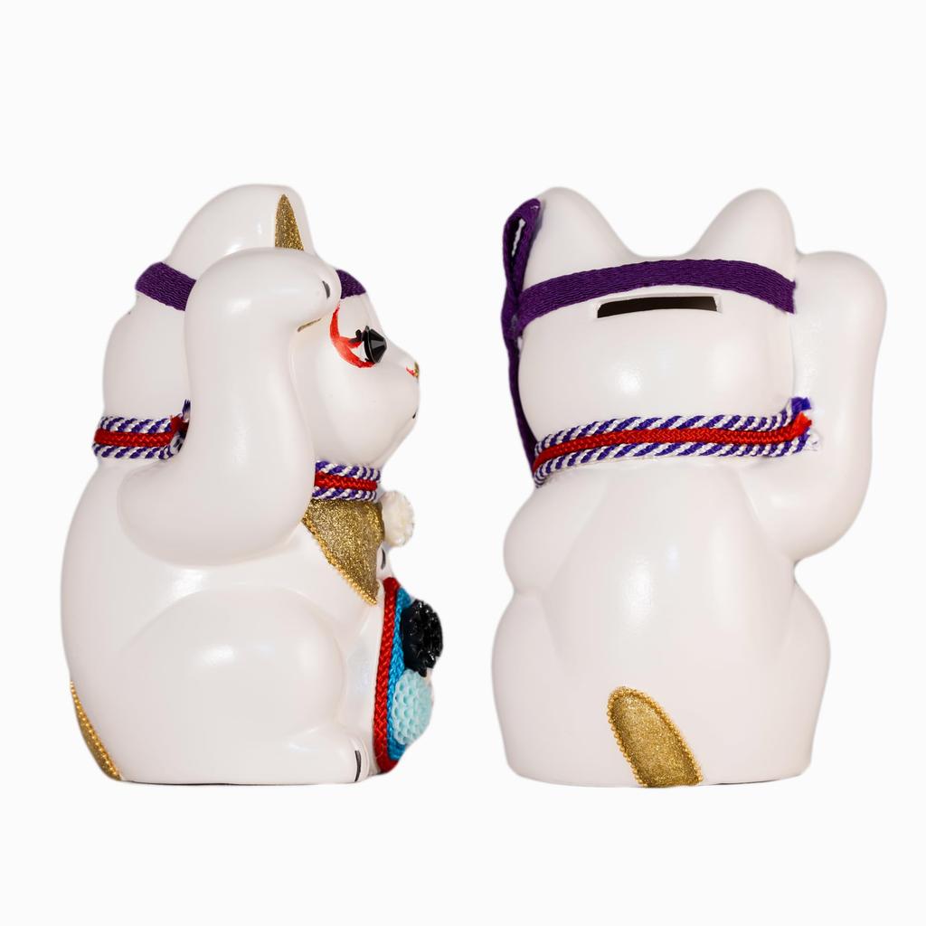 Lyckokatt Kabuki Sukeroku Högerhandskatt Lyckobringande Feng Shui-figur Offerlåda Vit (M-STORLEK Vit) upphöjd/Keramik_lyckobringande Maneki-neko (suke_M