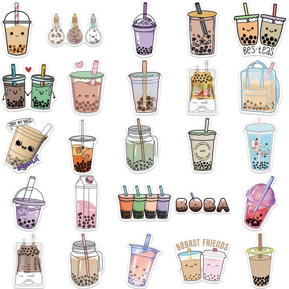 Waterproof 50pcs Pearl Milk Tea Stickers Cute Girl Heart Decals Scrapbook
