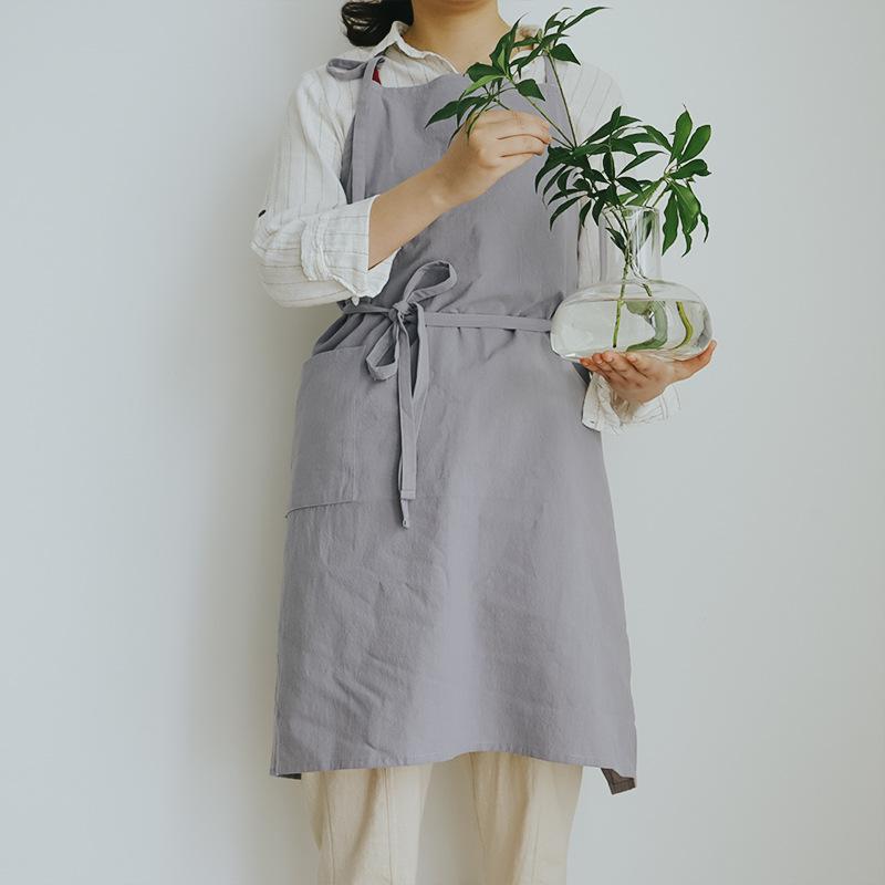 Hot-selling Cotton and Linen Apron Thin Breathable Large Size Sleeveless Solid Color Home Kitchen Overalls
