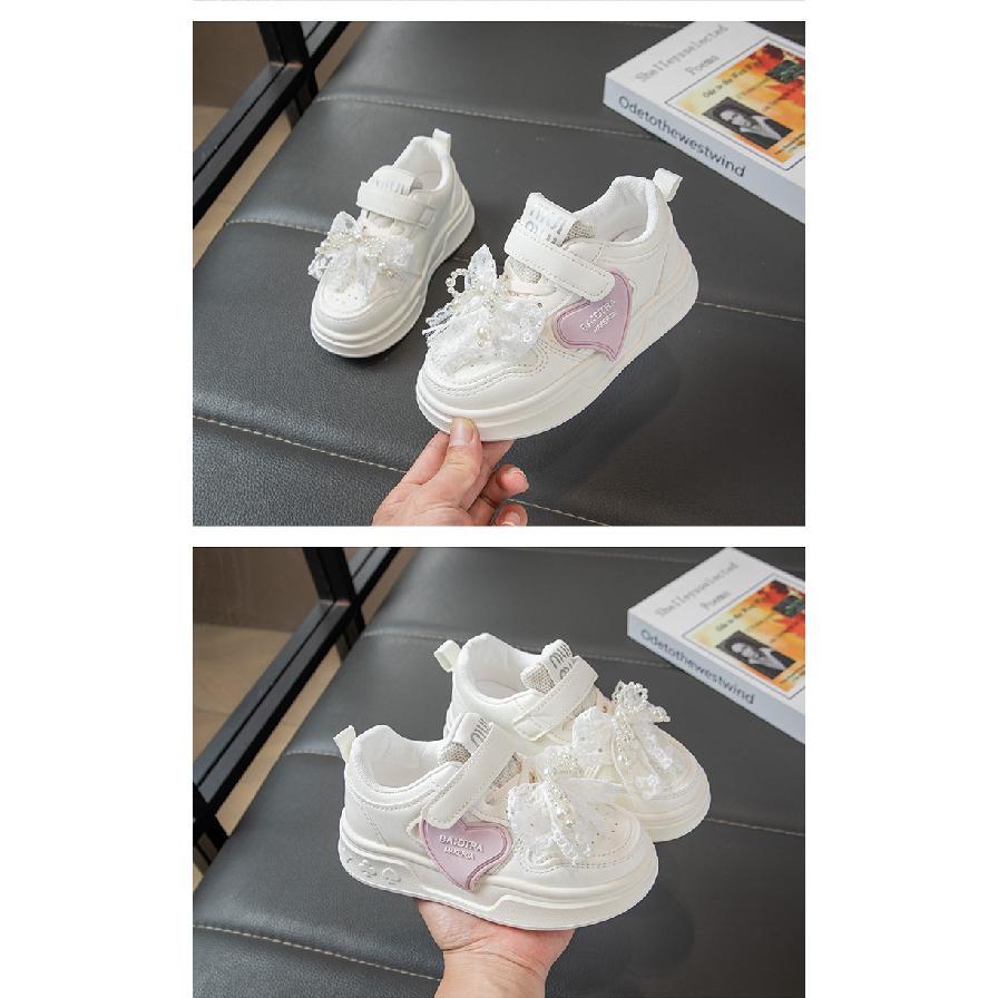 Girls' Sneakers Spring and Autumn New Children's White Shoes Leather Panel Shoes Flat Breathable Running Shoes Trendy