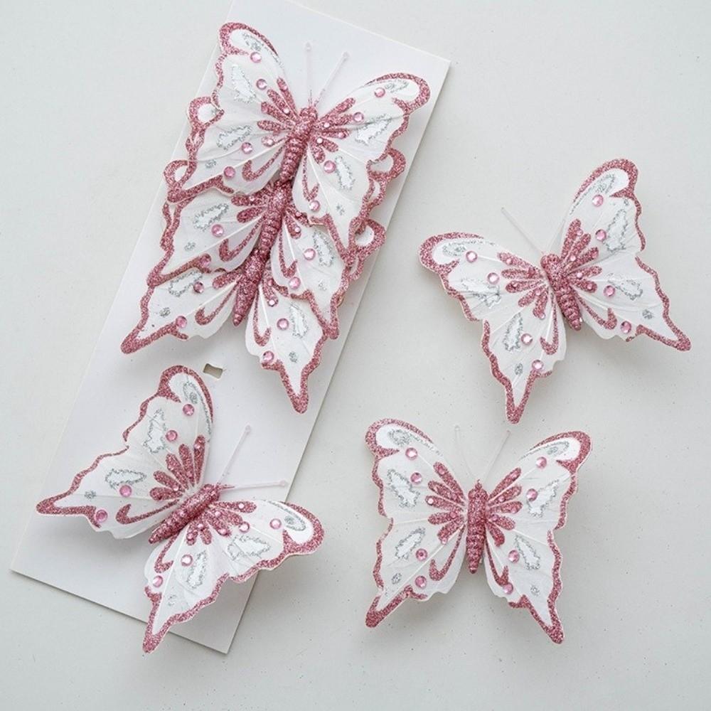 With Clip Christmas Tree Hanging Decor Glitter Simulation Butterfly Decoration  Xmas Tree Decor