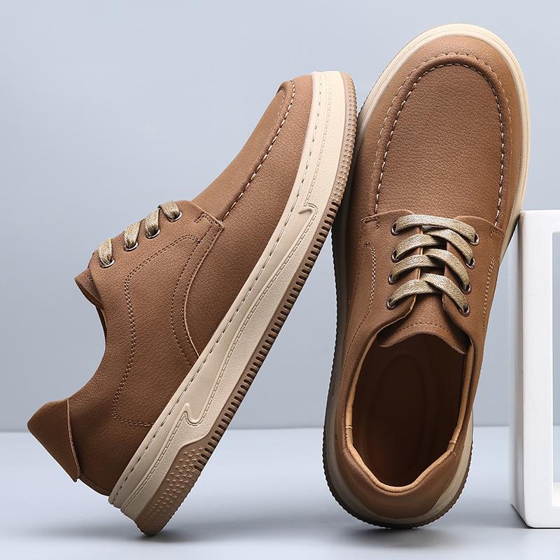 Fashion Autumn New Designer Fashion Leather Casual Shoes for Men Solid Color Lace Board Shoes Male Retro High Quality Board Shoes Man