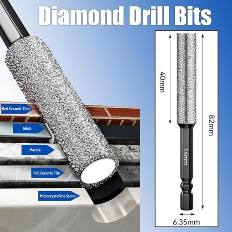 Wiertła diamentowe - 5/6/8/10/12/14/16mm, trzpień sześciokątny 1/4 cala, diamentowe wiertło rdzeniowe do ceramiki, granitu, płytek, szkła, marmuru, cegły itp.