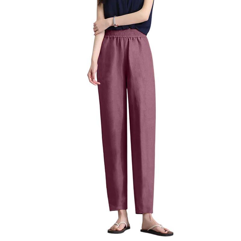 Women's High Waist Linen Harem Pants - Summer, Loose, Nine-Point, Ice Silk, Slimming, Casual, Thin.