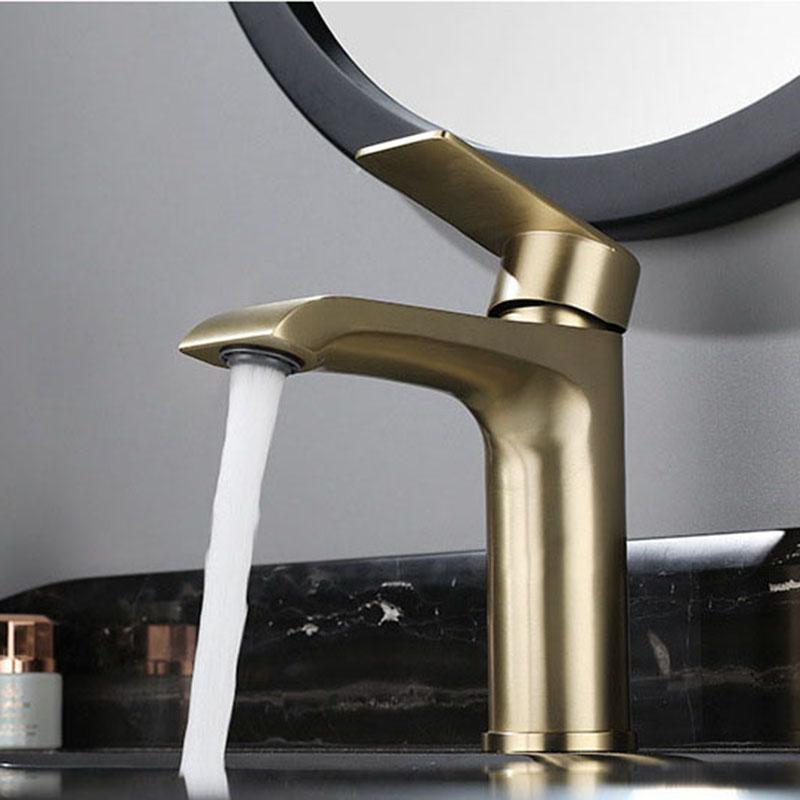 Brushed Gold/Grey 304 Stainless Steel Bathroom Sink Faucet Deck Mounted Single Hole Hot And Cold Mixed Water Basin Tap