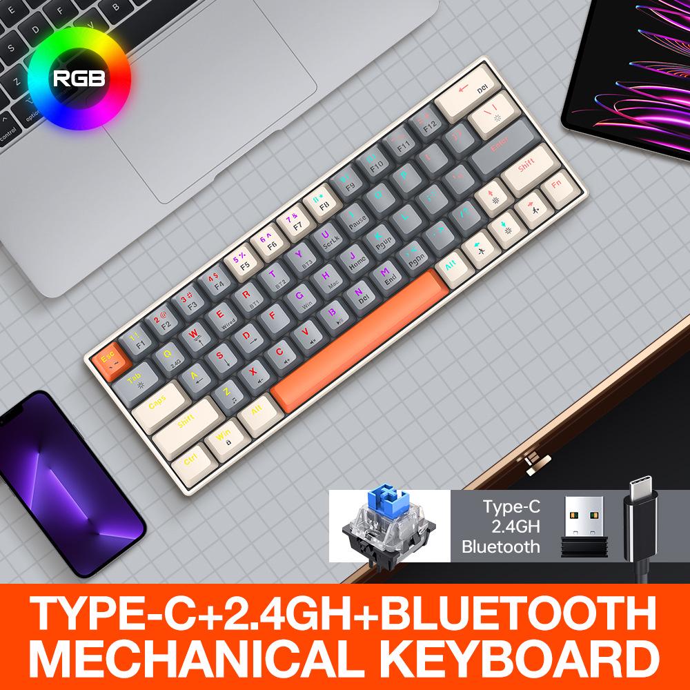 T-WOLF T30 Wireless RGB Mechanical Gaming Keyboard - Bluetooth, Three Modes, Blue Switches