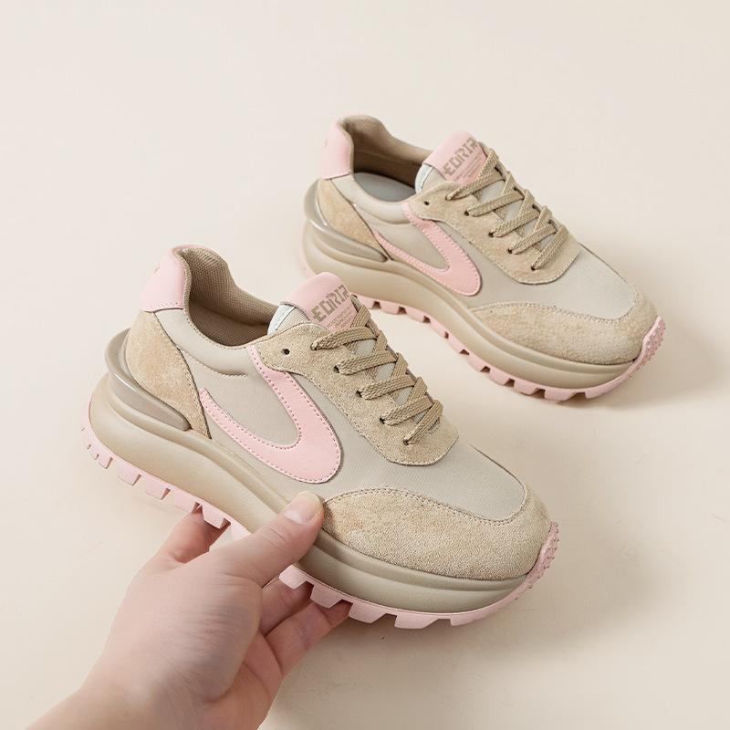 Women's spring new leather platform sports style casual shoes versatile, lightweight and non-slip running shoes