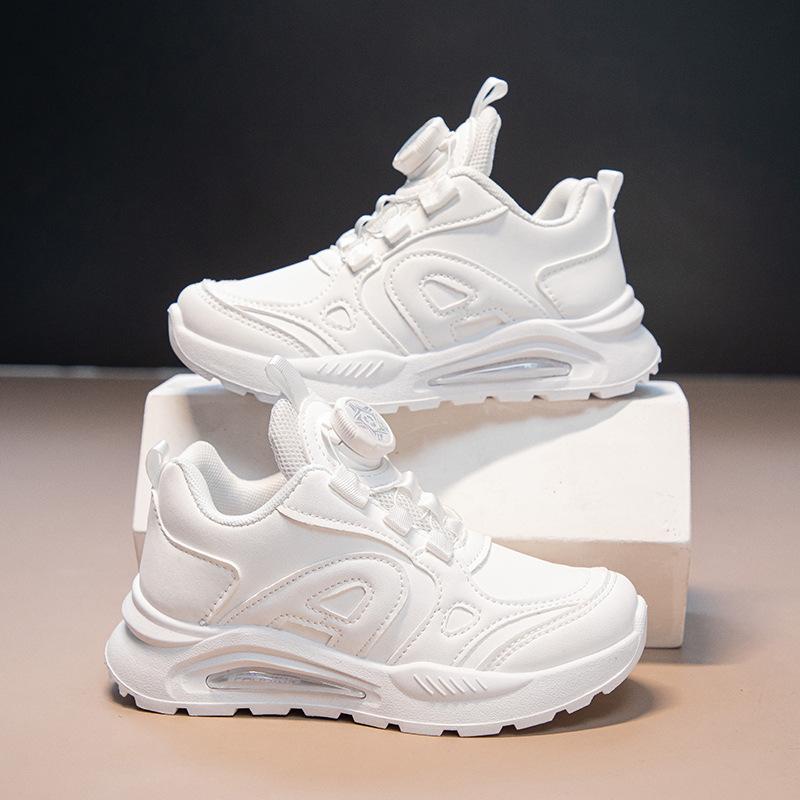 Girls' White Sneakers, Children's Rotating-button Athletic Shoes, New Spring/autumn Styles, Boys' Running Shoes, Casual Dad Shoes