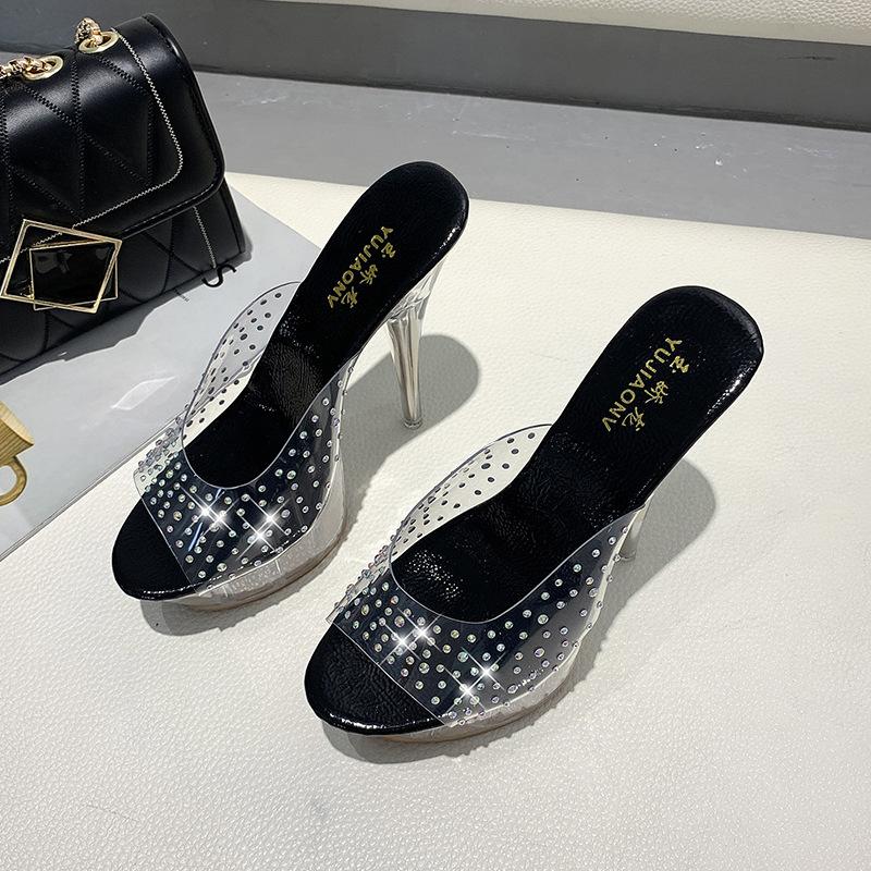 Large size high-heeled sandals new shoes transparent sandals fish mouth stiletto crystal women's shoes