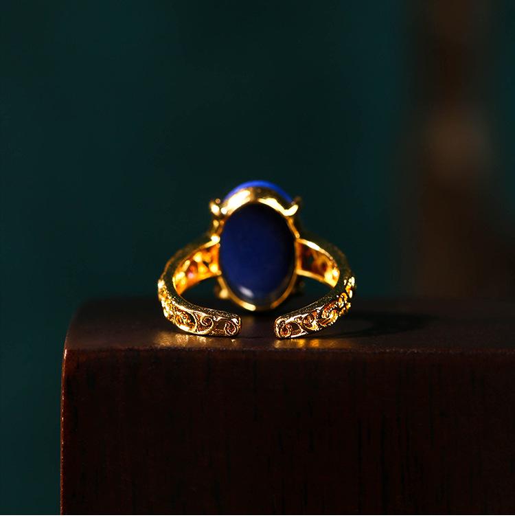 Pozłacany pierścionek otwarty z naturalnego chalcedonu - Prosty, ażurowy design dla stylu kobiet