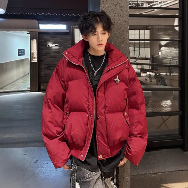 Mens Winter Puffer Jacket Thick Warm Cotton Coat Streetwear Casual Stand Collar Outerwear