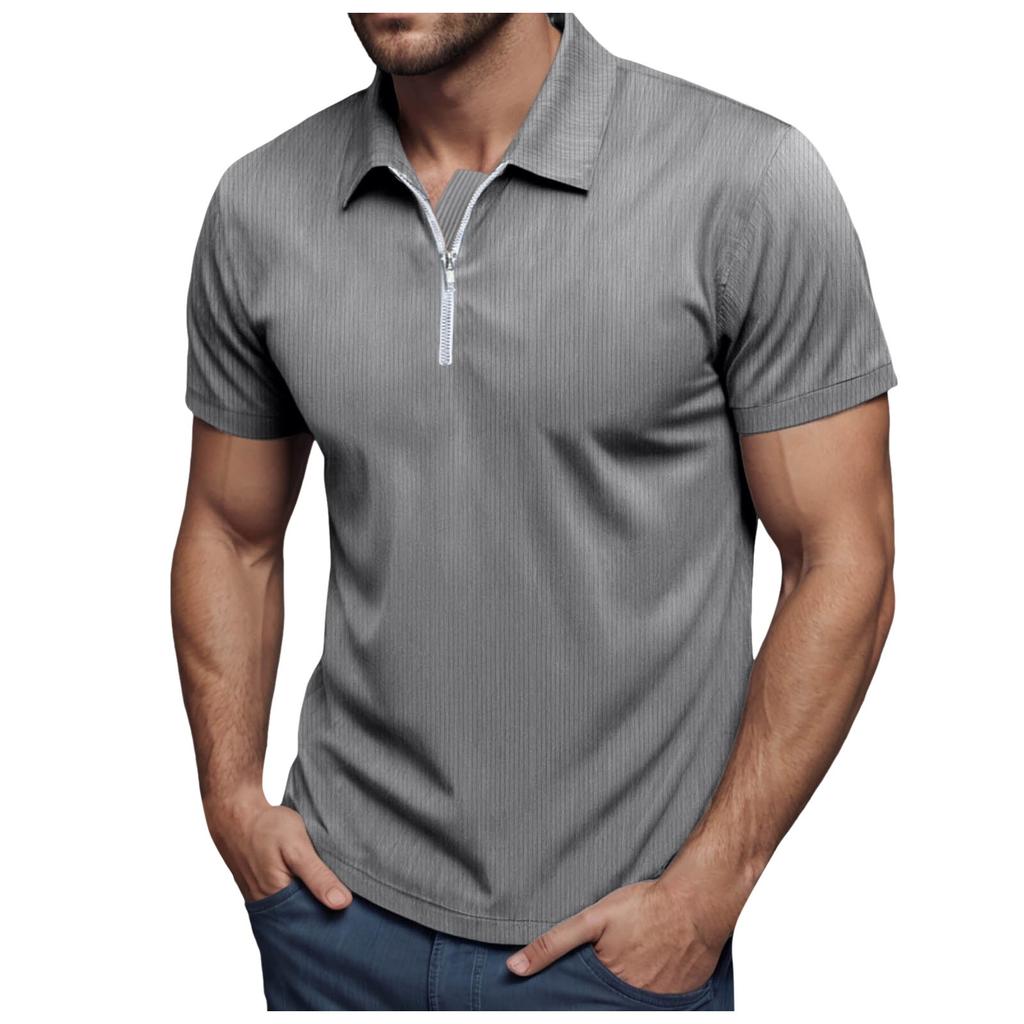 Men's Summer Loose Tee Corduroy Half Zipper Lapel Short Sleeved T-Shirt Solid Color Lightweight And Breathable Shirts Tops