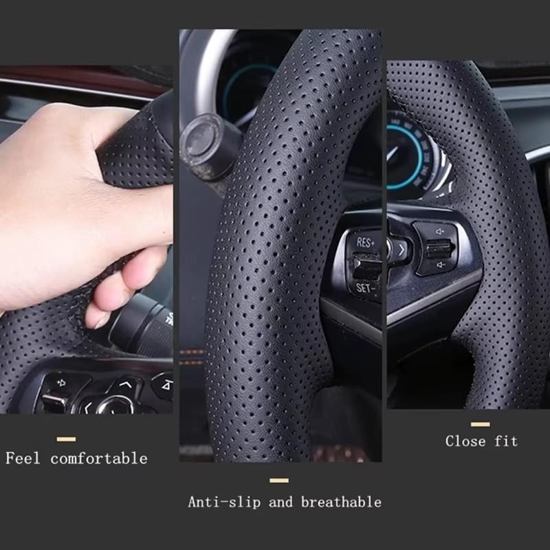 For Skoda Octavia 2015-2019 Fabia Kodiaq Superb Scala Hand-stitched Black Genuine Leather Non-slip Car Steering Wheel Cover